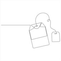 Minimalist paper Tea bag continuous single line art vector