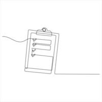 Simple continuous oneline art drawing of Checklist on a Clipboard isolated vector
