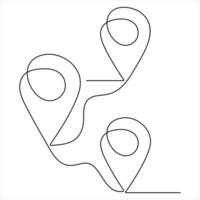 One continuous line art drawing of Route maps and location icons outline style illustration vector