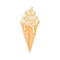 Vanilla ice cream cone with swirled creamy texture in cartoon style. Refreshing dessert perfect for summer theme, cafe menu concept and colorful food project. vector