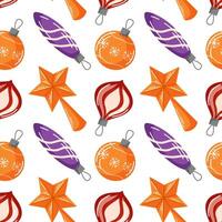 Christmas seamless pattern with tree ball and star in cartoon style. Retro toy background for design package, holiday paper, festive decor. vector