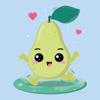 Happy And Cheerful Pear Fruit Cartoon Character Running In The Grassland vector