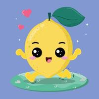 Happy And Cheerful Lemon Fruit Cartoon Character Running In The Grassland vector