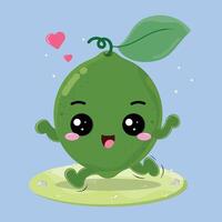 Happy And Cheerful Lime Fruit Cartoon Character Running In The Grassland vector