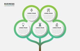 Infographics design template, tree diagram with 5 steps or options vector
