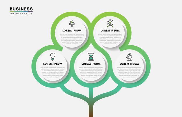 Infographics design template, tree diagram with 5 steps or options