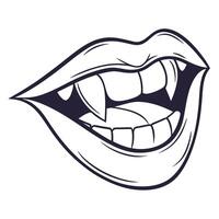 Stylized Vampire Mouth with Sharp Fangs in Dark Purple on White vector