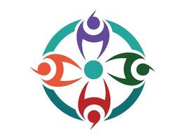 Abstract Circle Logo Design with Four Colorful Figures and Central Dot vector
