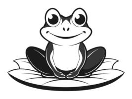 Monochrome Cartoon Frog Sitting on a Lily Pad with a Smiling Face vector
