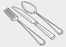 Simple Line Drawing of Fork Knife and Spoon on a Plain Background vector