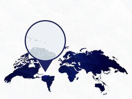 Antigua and Barbuda detailed map highlighted on blue rounded World Map. vector