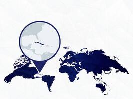 Cuba detailed map highlighted on blue rounded World Map. vector