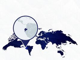 Ecuador detailed map highlighted on blue rounded World Map. vector