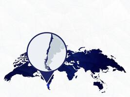 Chile detailed map highlighted on blue rounded World Map. vector