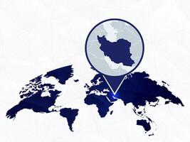 Iran detailed map highlighted on blue rounded World Map. vector