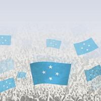 Crowd of people waving flag of Micronesia square graphic for social media and news. vector