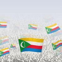 Crowd of people waving flag of Comoros square graphic for social media and news. vector