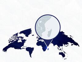 Comoros detailed map highlighted on blue rounded World Map. vector
