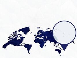 Vanuatu detailed map highlighted on blue rounded World Map. vector