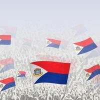 Crowd of people waving flag of Sint Maarten square graphic for social media and news. vector
