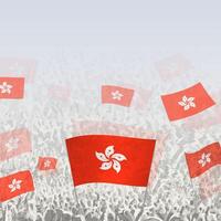 Crowd of people waving flag of Hong Kong square graphic for social media and news. vector