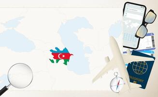 Azerbaijan map and flag, cargo plane on the detailed map of Azerbaijan with flag. vector