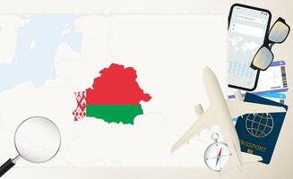 Belarus map and flag, cargo plane on the detailed map of Belarus with flag. vector
