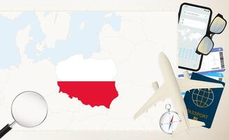 Poland map and flag, cargo plane on the detailed map of Poland with flag. vector