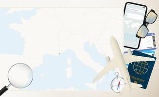 Monaco map and flag, cargo plane on the detailed map of Monaco with flag. vector