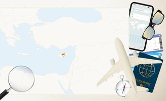 Cyprus map and flag, cargo plane on the detailed map of Cyprus with flag. vector