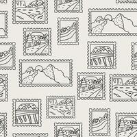 Post stamp summer mountain line seamless pattern. vector
