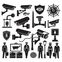 Security Surveillance Camera Set Silhouette on White Background vector