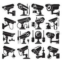 Security Camera Icons Silhouette on White background vector