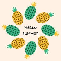 Hello Summer Pineapple Illustration Frame or Template. vector