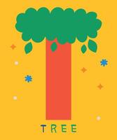 Colorful Tree, letter T. illustration. Bold colors and simple shapes create an engaging educational tool for learning. vector