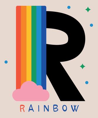 Colorful Rainbow Letter R with Cloud Illustration. Vibrant illustration of the letter R integrated with a rainbow design cascading into a pink cloud.