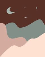 Abstract Night Sky with Crescent Moon and Stars. vector