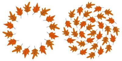 Autumn leaves Circular Frame border and Circle Background Autumn Holidays Copy space Template Set. Isolated illustration Festive Themes Cards Greeting poster, leaflet, label or web promo banner vector