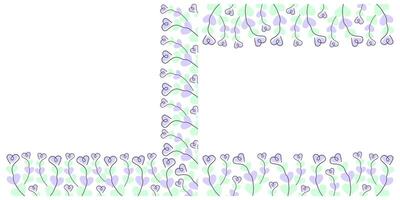Hand drawn Heart Shape Branches Corner and Top and Bottom Frame Confetti shades Valentines day Set. Isolated design Thematic Cards, poster or web promo banner, leaflet, price tag, label, invite vector