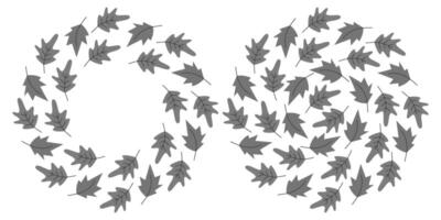 Oak and Maple Hand Drawn Leaves in grayscale Circle Frame border and Background Copy space Template. Isolated illustration Autumn Thematic banner, leaflets, sale cards, poster, label, price tag vector