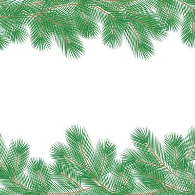 Freehand Pine Branches Top and Bottom Frame Border Christmas or New Year Festive Copy space Template. Isolated Illustration Christmas Greetings Thematic Season Cards or banners, leaflets, price