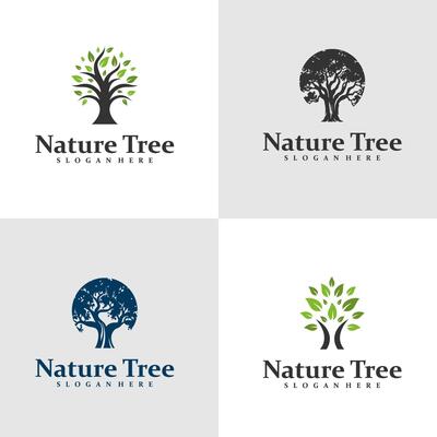 Set of Tree logo design concept . Oak Tree Logo Design Template. Creative Symbol. Icon