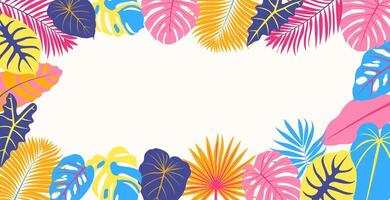 Hello Summer concept design. Frame with jungle exotic leaves. Colorful summer background. illustration vector