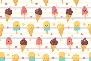 Funny summer seamless pattern background with icecream, stars and hears. illustration vector
