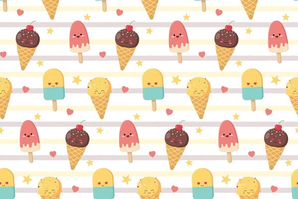 Funny summer seamless pattern background with icecream, stars and hears. illustration