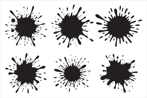 Creative Set of Black Ink Splash and Blot Splatters for Decoration