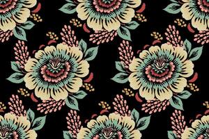 Floral damask seamless pattern on black background. vector