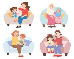 Illustration set of family conversation on the sofa vector