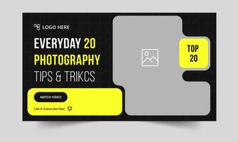Daily photography daily tips and tricks thumbnail banner design, daily photography learning tips and techniques cover banner design, editable eps 10 file format vector