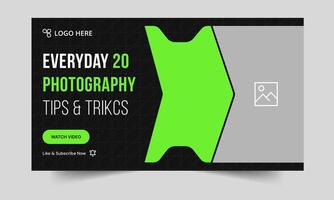 Everyday photography daily tips and tricks thumbnail banner design, daily photography learning tips and techniques cover banner design, editable eps 10 file format vector